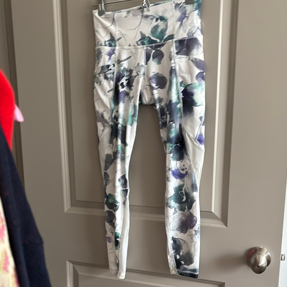Athleta White and Green Tie-Dye Leggings